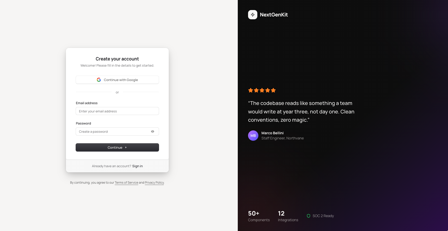 NextGenKit sign-up screen